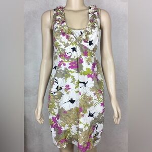 Ann Taylor Purple Cream Sundress Sleeveless Wedding Guest